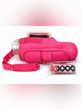 🆕 Pink Neoprene Tumbler Crossbody Carrier w/ Adj Strap & Bonus Strap Included